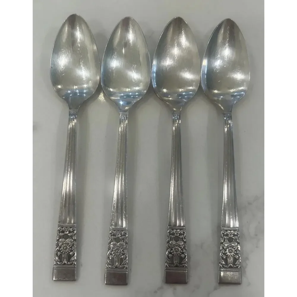 Vtg‎ Set Of 4 Oneida Community CORONATION 6” Spoons Silverplate 1936 Silverware